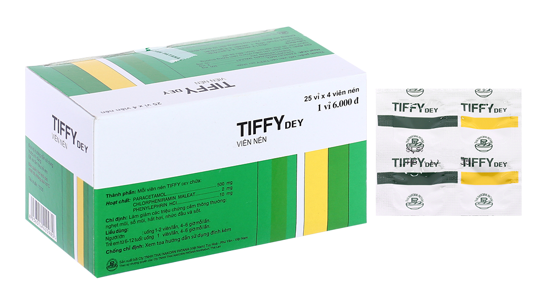 Tiffy Dey trị các triệu chứng cảm cúm, cảm lạnh (25 vỉ x 4 viên ...