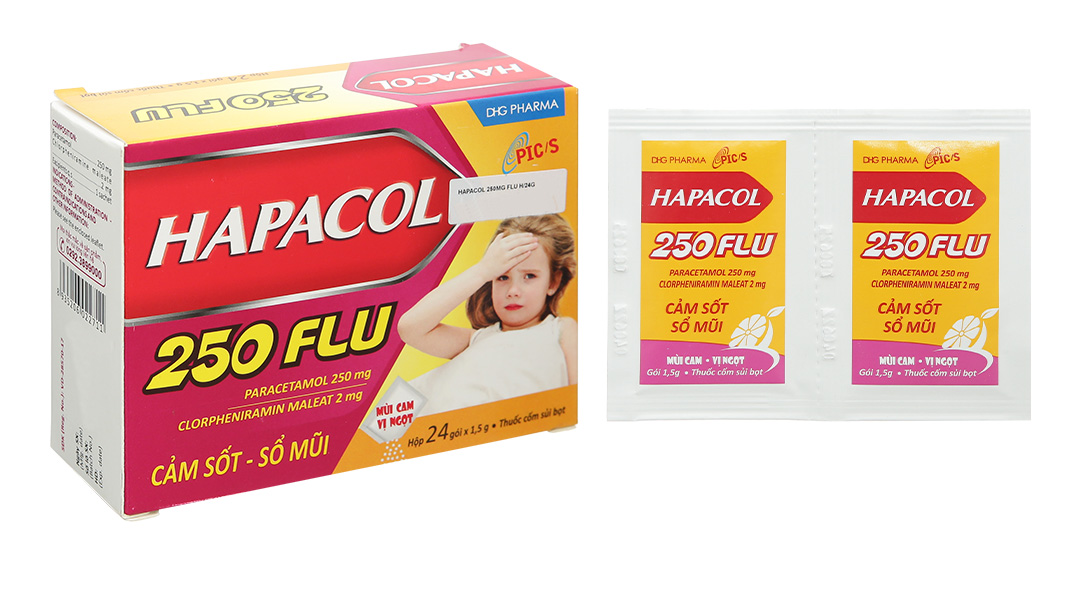 Thuốc cốm sủi bọt Hapacol 250 Flu trị cảm cúm, sổ mũi (24 gói x ...