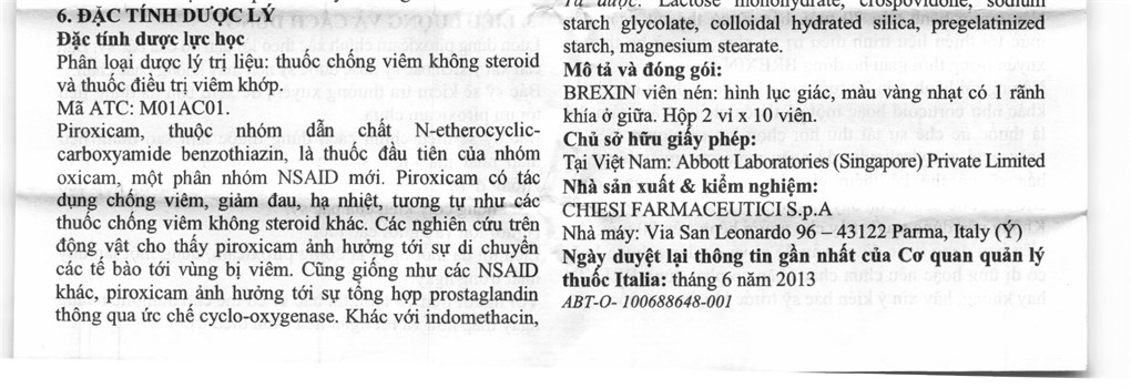 Brexin 20mg giảm đau, kháng viêm xương khớp