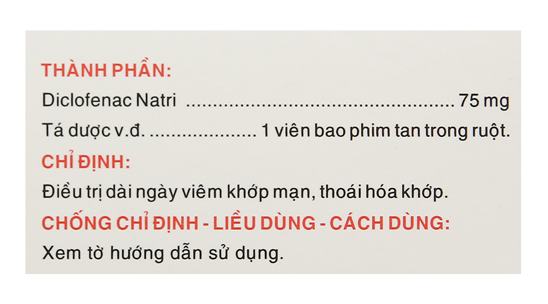 Diclofenac 75 giảm đau, kháng viêm xương khớp