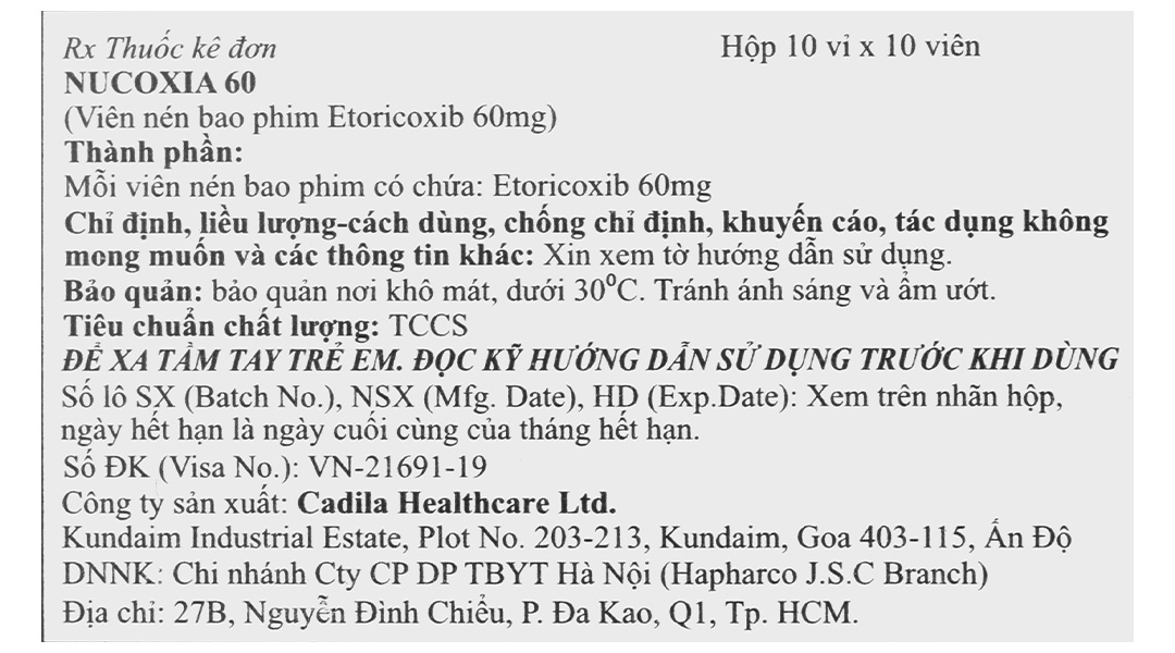 Nucoxia 60mg giảm đau, kháng viêm xương khớp