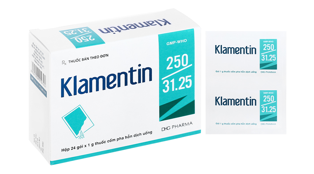 Cốm pha hỗn dịch uống Klamentin 250/31.25 trị nhiễm khuẩn