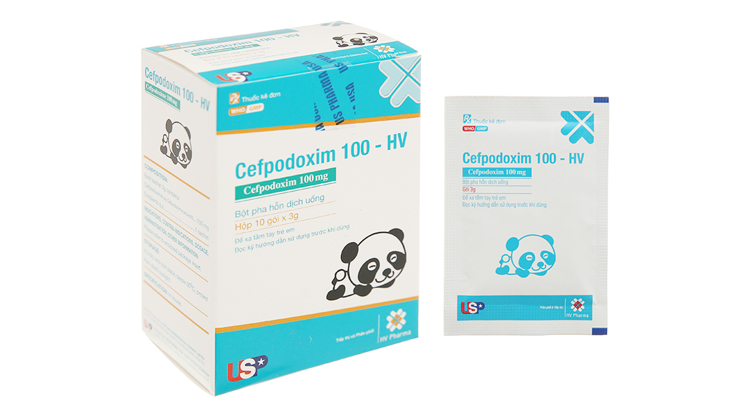 Bột pha hỗn dịch uống Cefpodoxim 100-HV trị nhiễm khuẩn