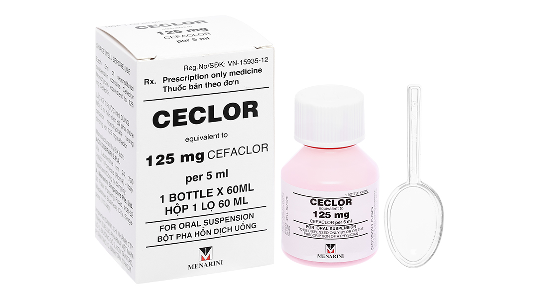 Bột pha hỗn dịch kháng sinh Ceclor 125mg/5ml chai 60ml