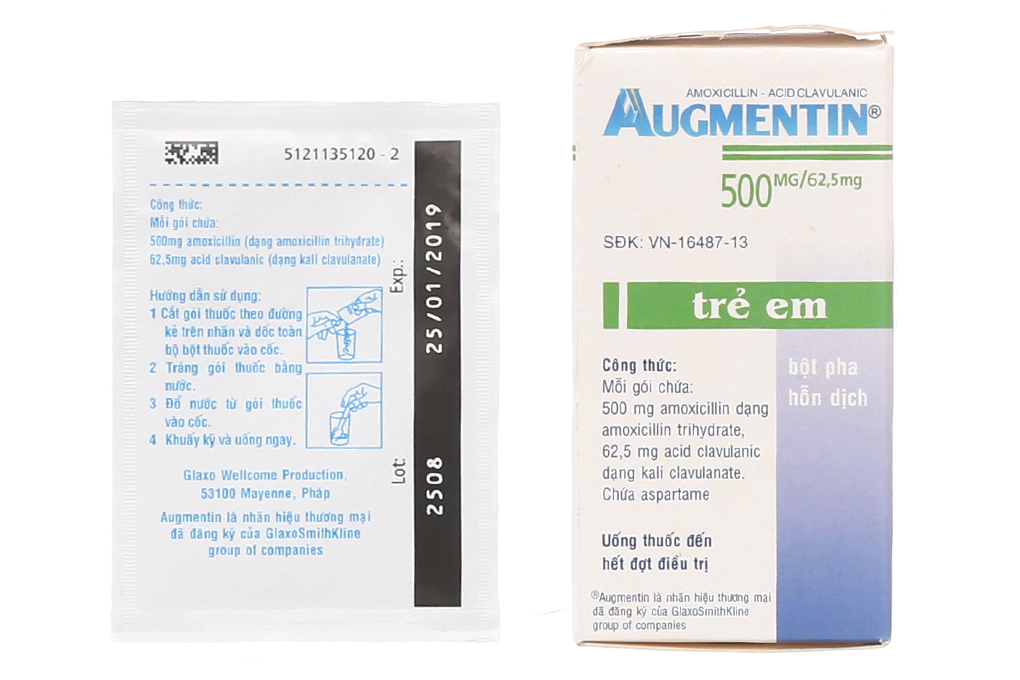 Bột pha hỗn dịch uống Augmentin 500mg/62.5mg trị nhiễm khuẩn