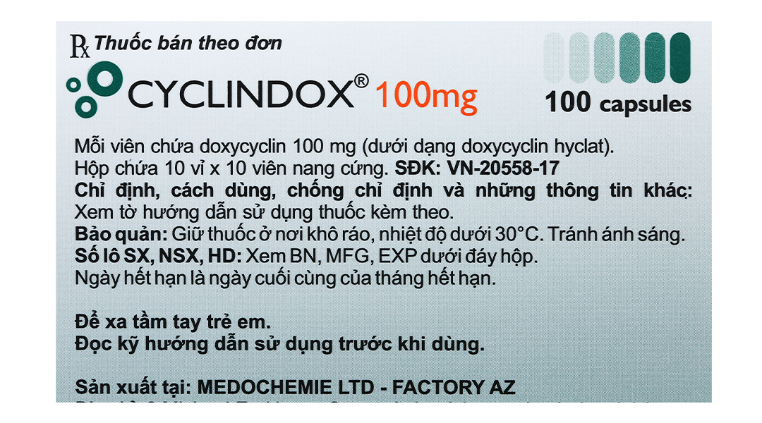 Cyclindox 100mg trị nhiễm khuẩn