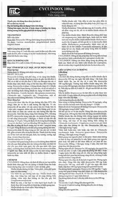 Cyclindox 100mg trị nhiễm khuẩn