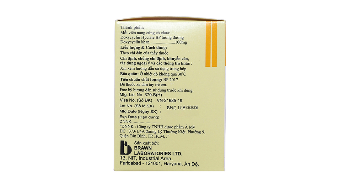 Doxycycline Capsules BP 100mg trị nhiễm khuẩn