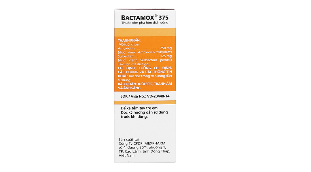 Cốm pha hỗn dịch uống Bactamox 375 trị nhiễm khuẩn (12 gói x 1.2g) - 08 ...