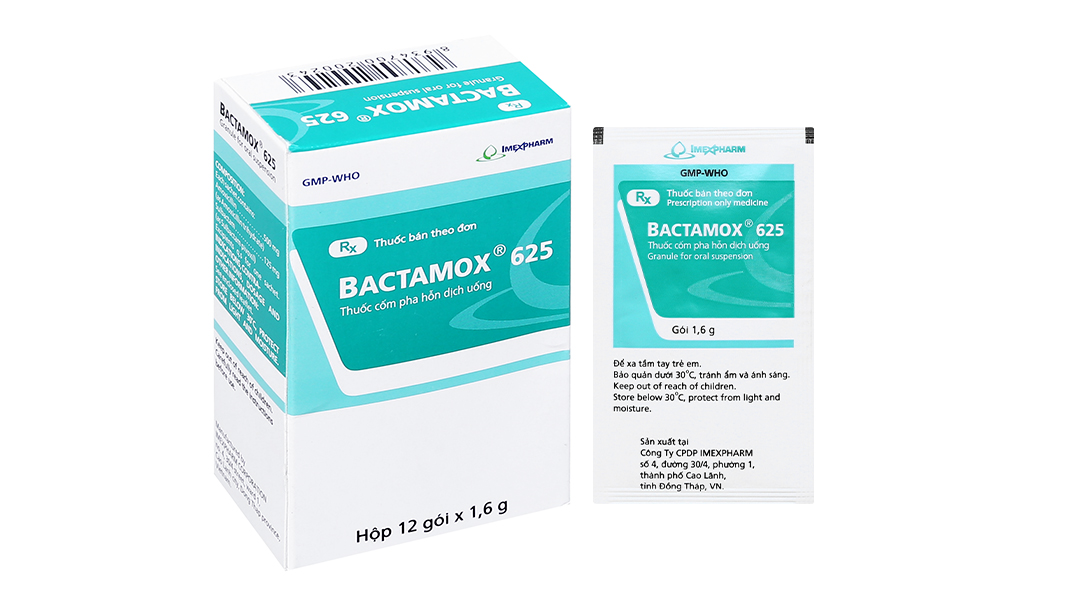 Cốm pha hỗn dịch uống Bactamox 625 trị nhiễm khuẩn (12 gói x 1.6g) - 06 ...