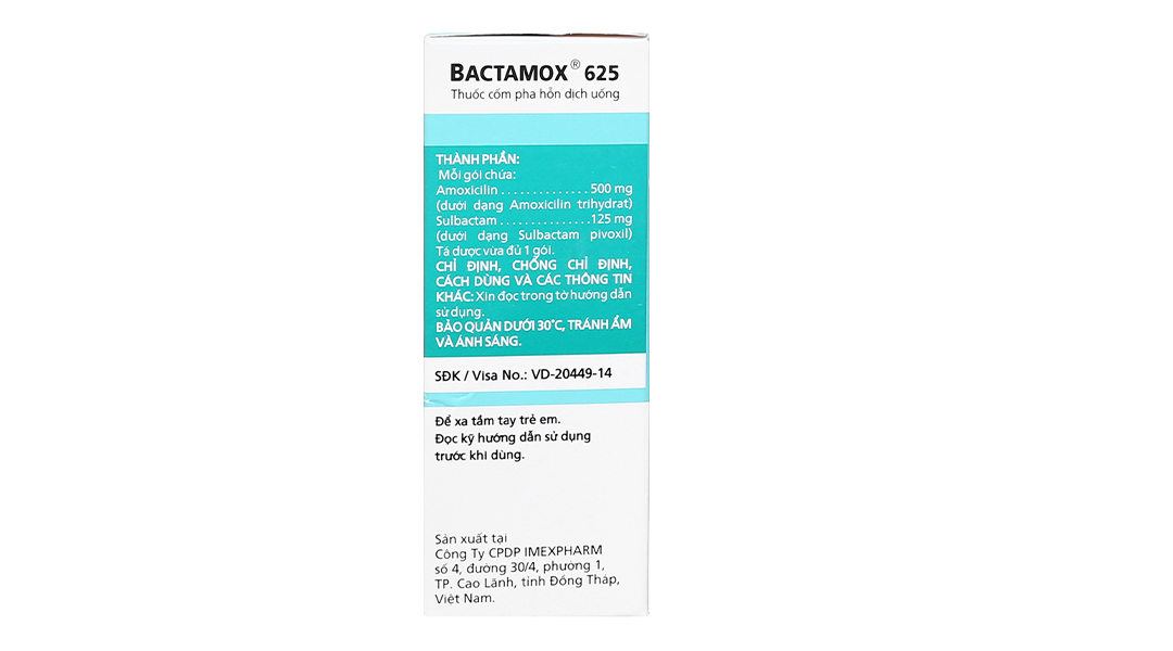 Cốm pha hỗn dịch uống Bactamox 625 trị nhiễm khuẩn (12 gói x 1.6g) - 06 ...