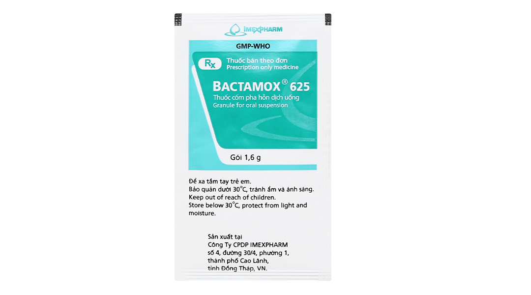 Cốm pha hỗn dịch uống Bactamox 625 trị nhiễm khuẩn (12 gói x 1.6g) - 06 ...