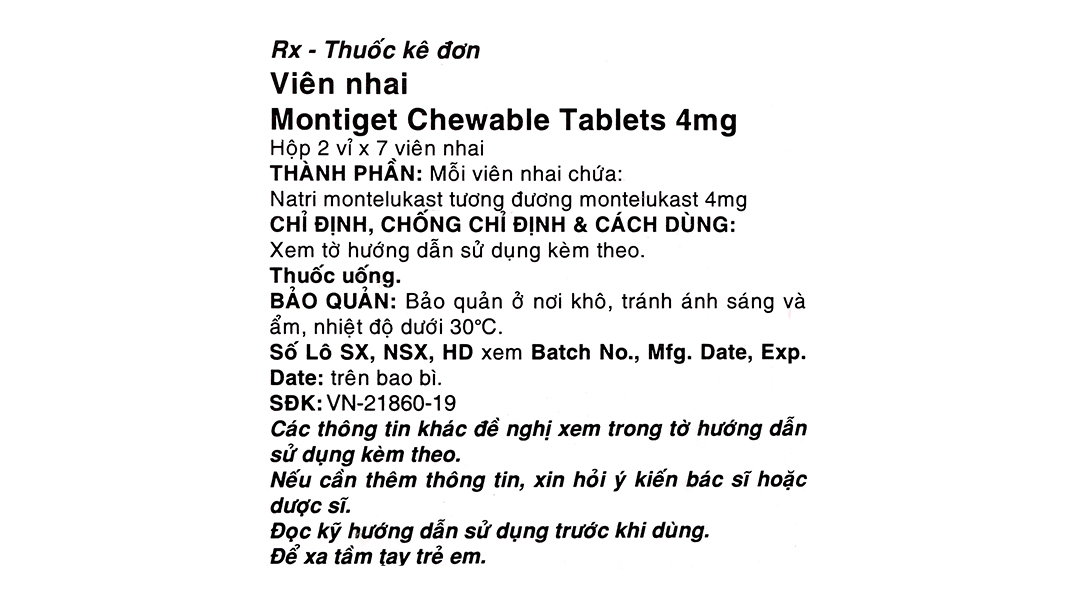 Montiget 4mg trị hen suyễn