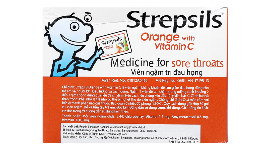 Viên ngậm Strepsils Orange With Vitamin C giảm đau họng