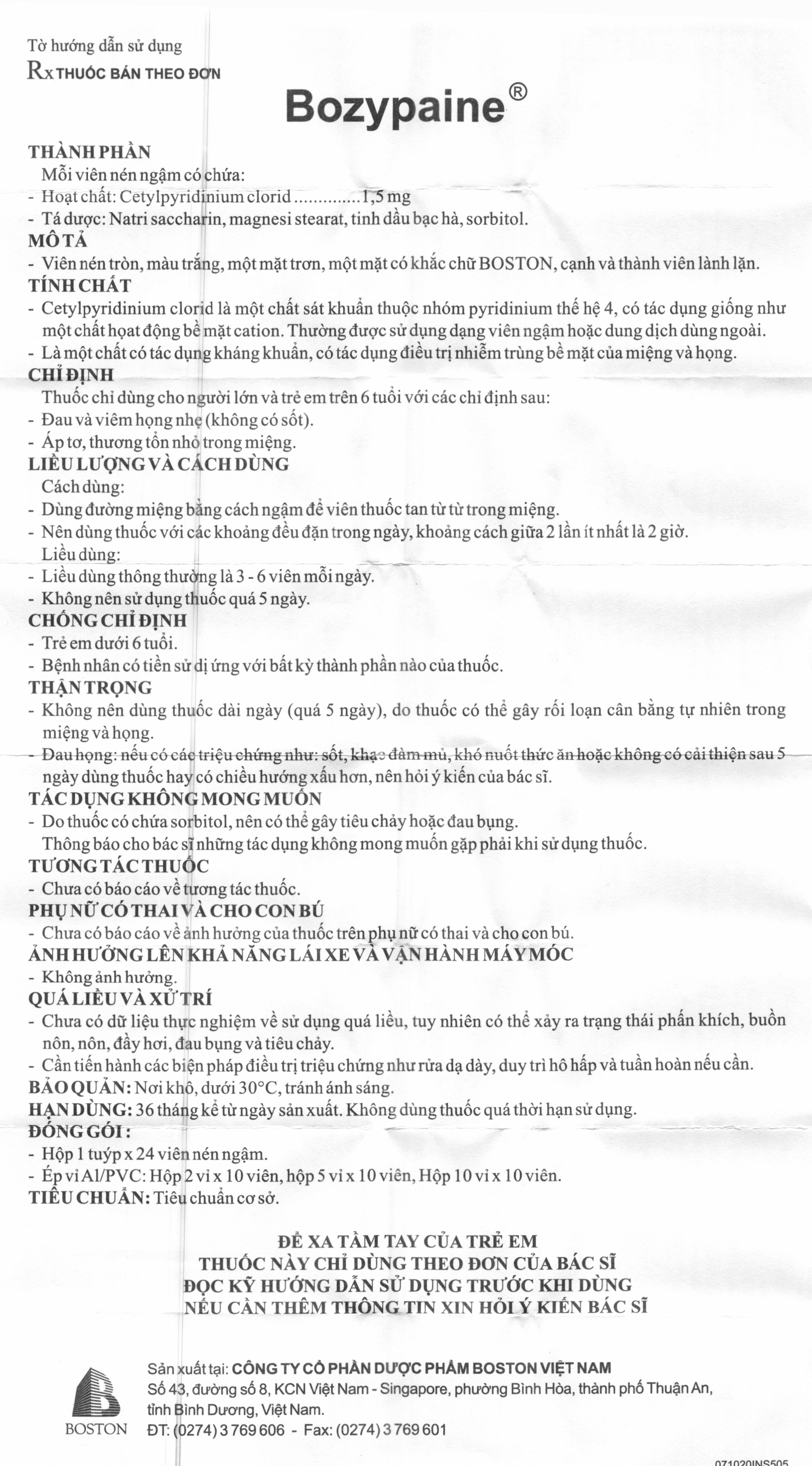 Viên ngậm Bozypaine trị viêm họng, đau họng