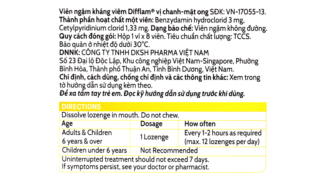 Viên ngậm kháng viêm Difflam vị quả mâm xôi giảm đau họng (1 vỉ x 8 viên) - 10