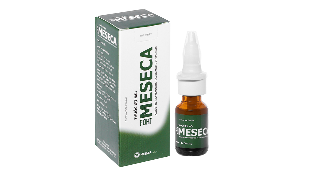 THUỐC XỊT MŨI MESECA 60 LIỀU VỚI BAO BÌ CHỮ ĐỎ DỄ NHẬN DIỆN TRÊN KỆ THUỐC