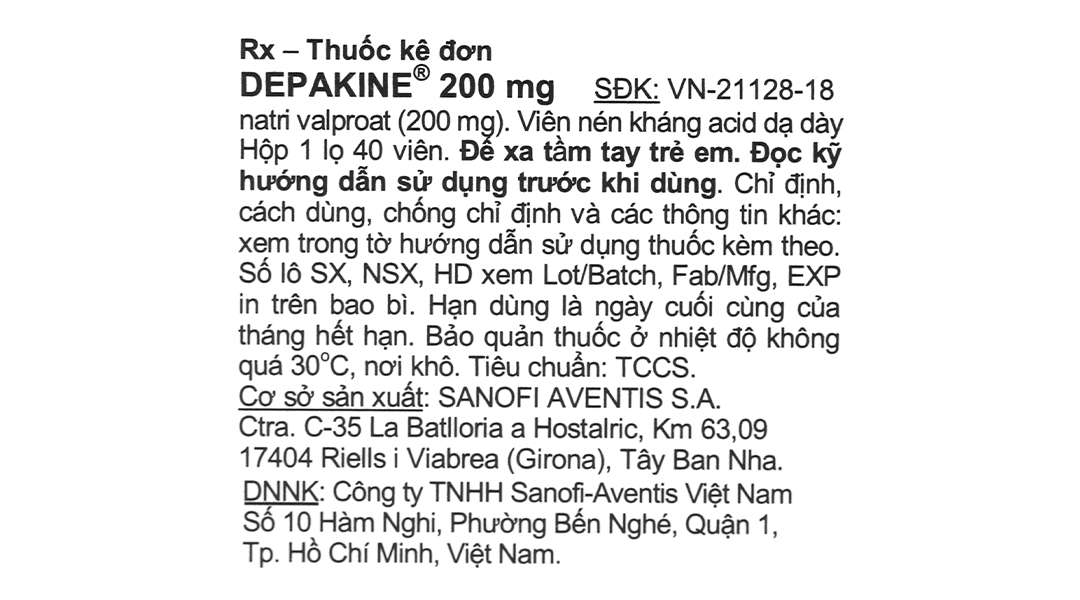Depakine 200mg trị động kinh, rối loạn lưỡng cực