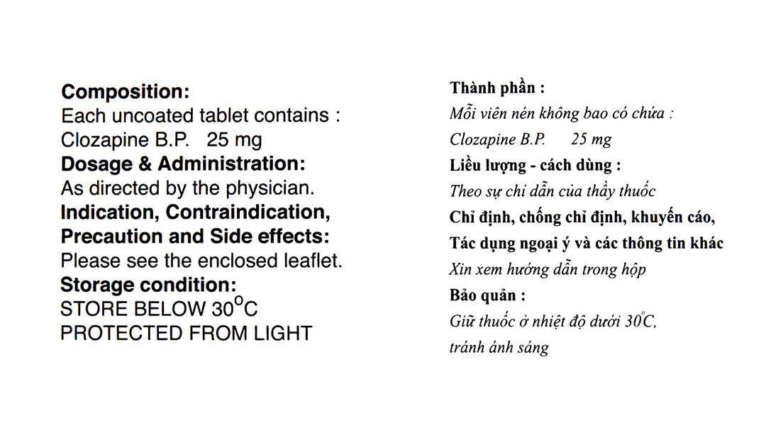 Clozapyl-25 trị tâm thần phân liệt