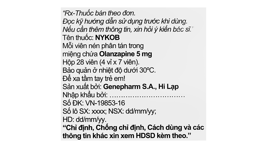 Nykob 5mg trị tâm thần phân liệt, rối loạn lưỡng cực