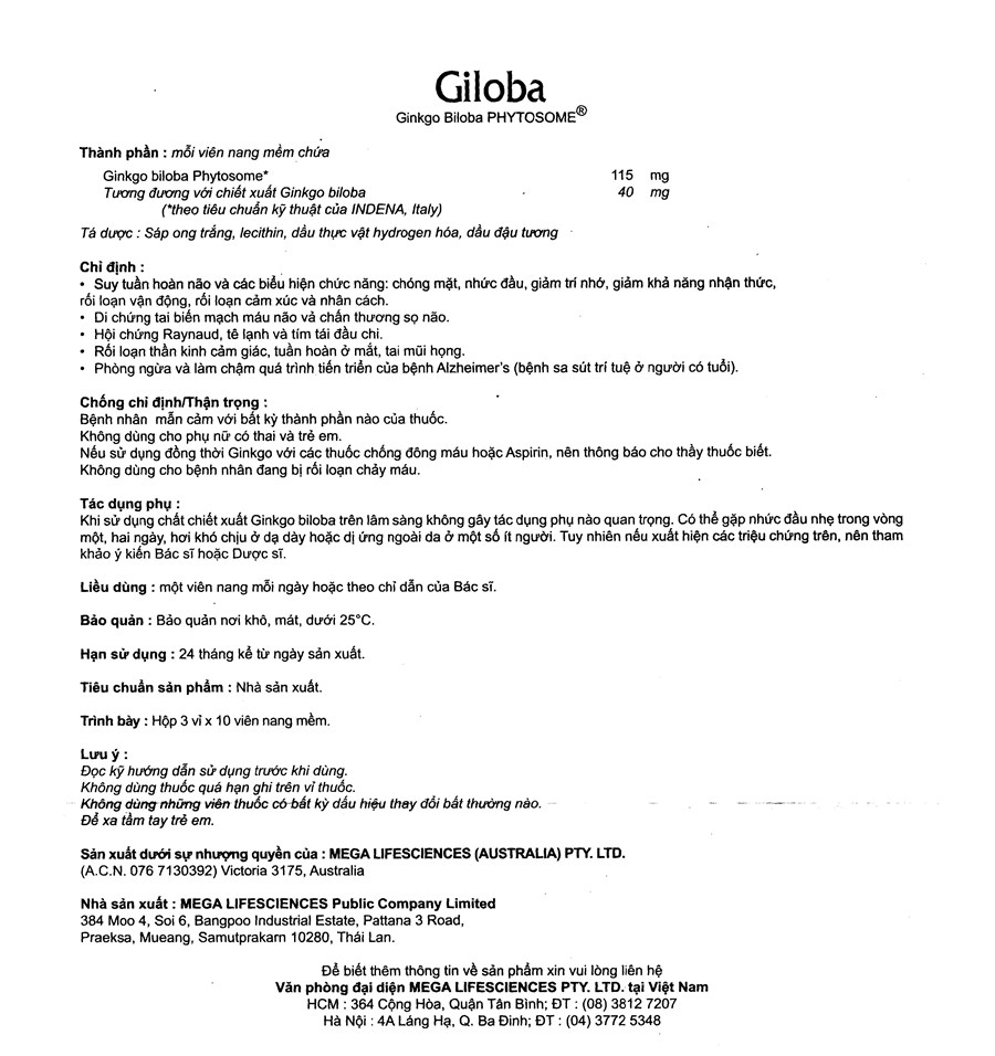 Giloba 40mg tuần hoàn máu não, cải thiện trí nhớ