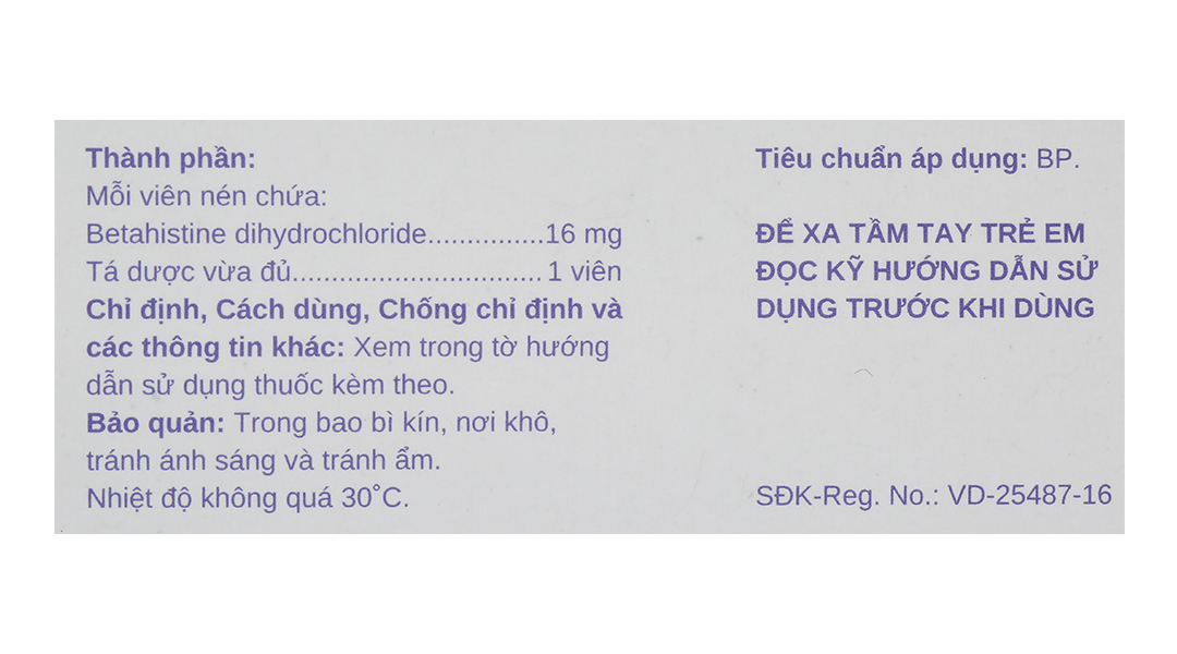 Betahistine Stella 16mg trị rối loạn thính lực