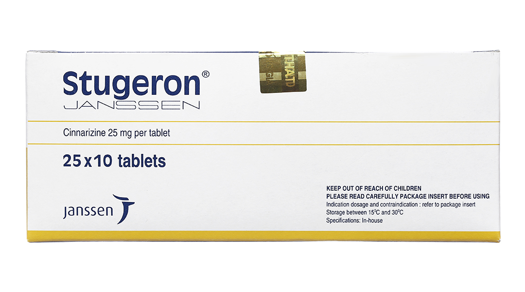 Stugeron 25mg trị rối loạn tuần hoàn não, say tàu xe (25 vỉ x 10 ...