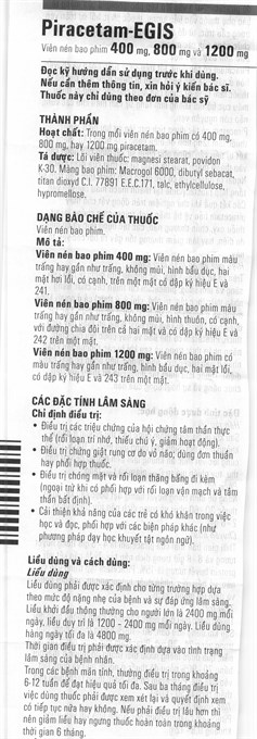 Piracetam-Egis 1200mg trị chóng mặt, giật rung cơ