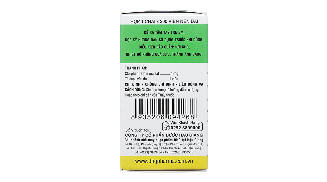 Clorpheniramin 4 DHG Pharma trị viêm mũi dị ứng, mề đay