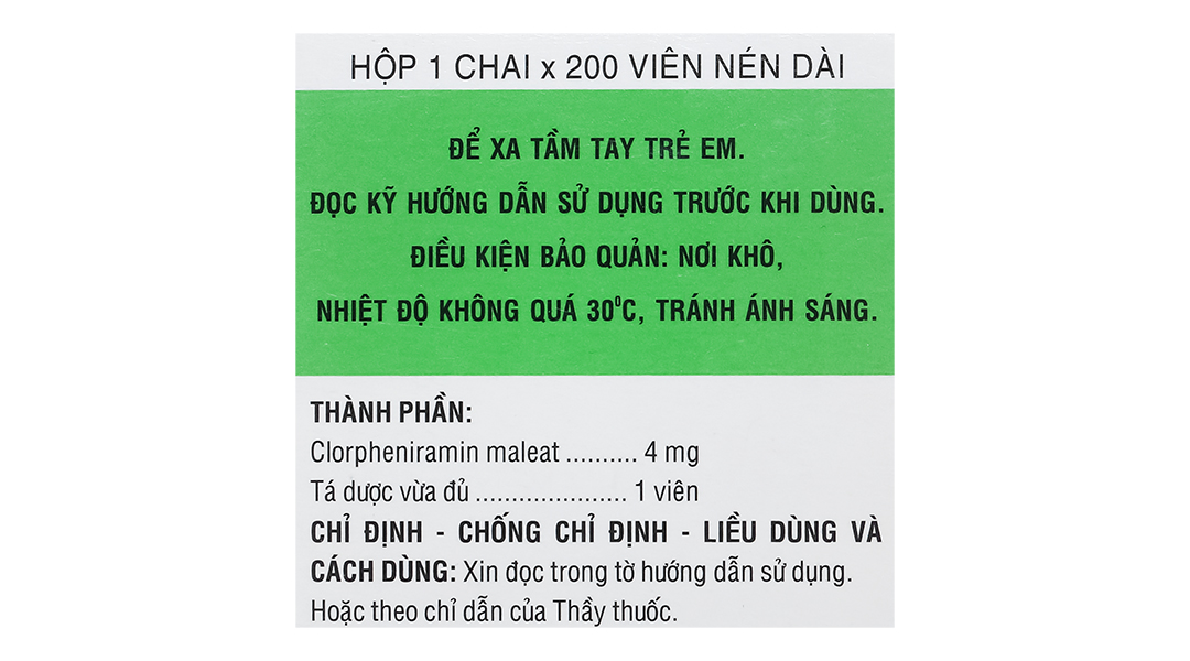 Clorpheniramin 4 trị viêm mũi dị ứng, mày đay
