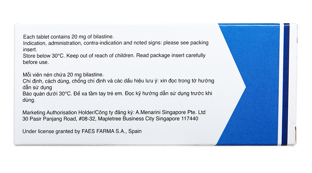 Bilaxten 20mg trị viêm mũi dị ứng, mày đay