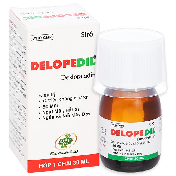 Sirô Delopedil trị sổ mũi, hắt hơi, phát ban, mày đay