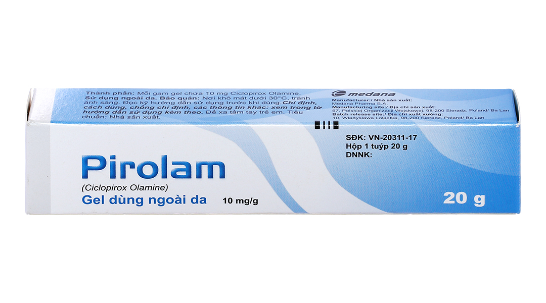 Gel bôi Pirolam 10mg/g trị nhiễm khuẩn, nấm da