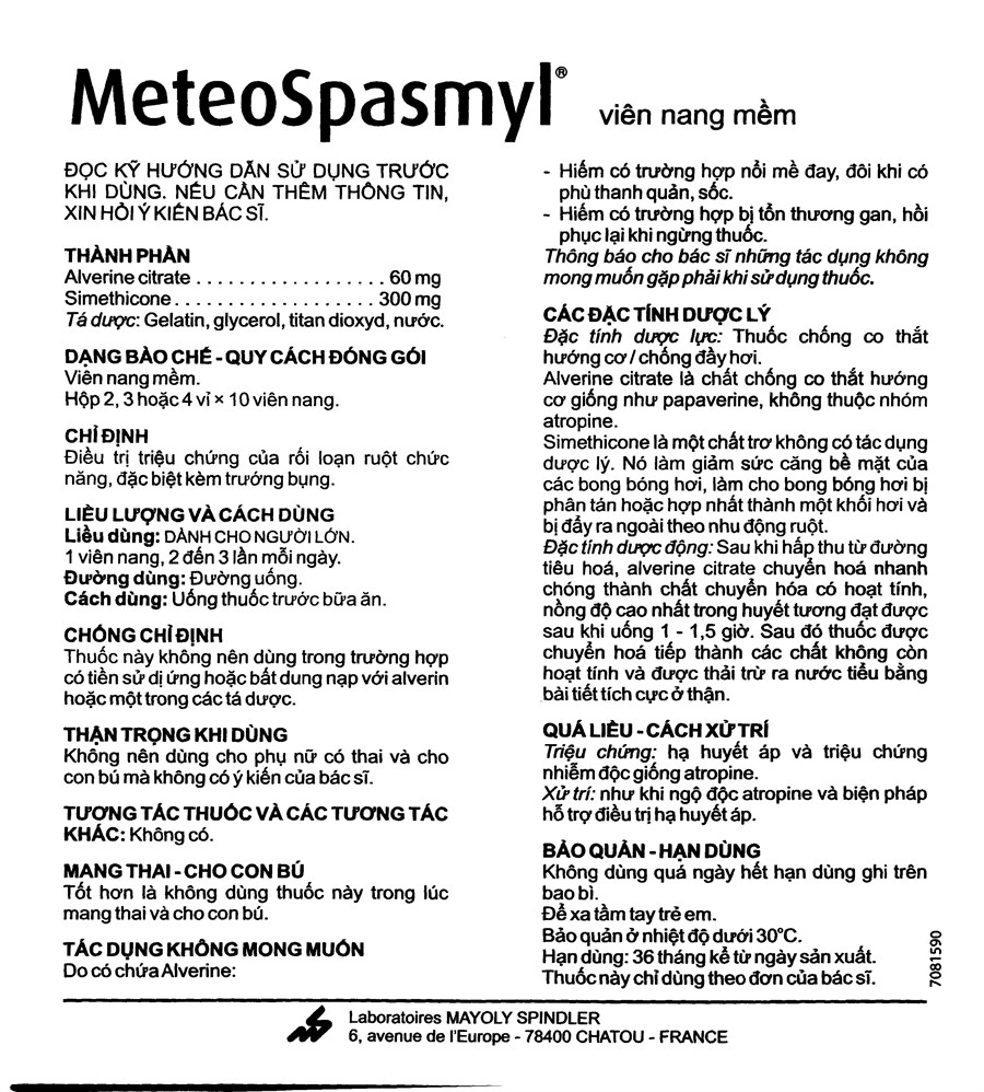 MeteoSpasmyl trị trướng bụng, rối loạn chức năng ruột