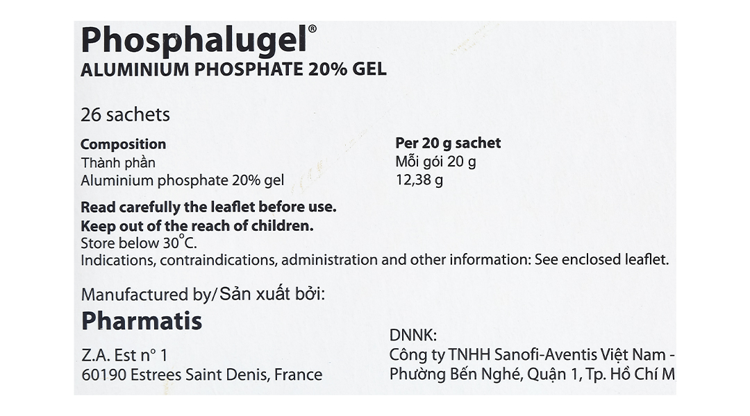 Hỗn dịch uống Phosphalugel 20% trị trào ngược dạ dày, thực quản