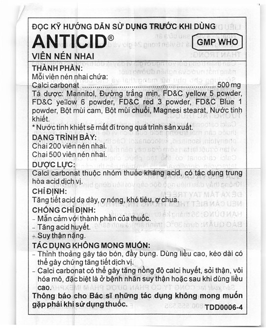 Viên nhai Anticid 500mg giảm ợ nóng, khó tiêu