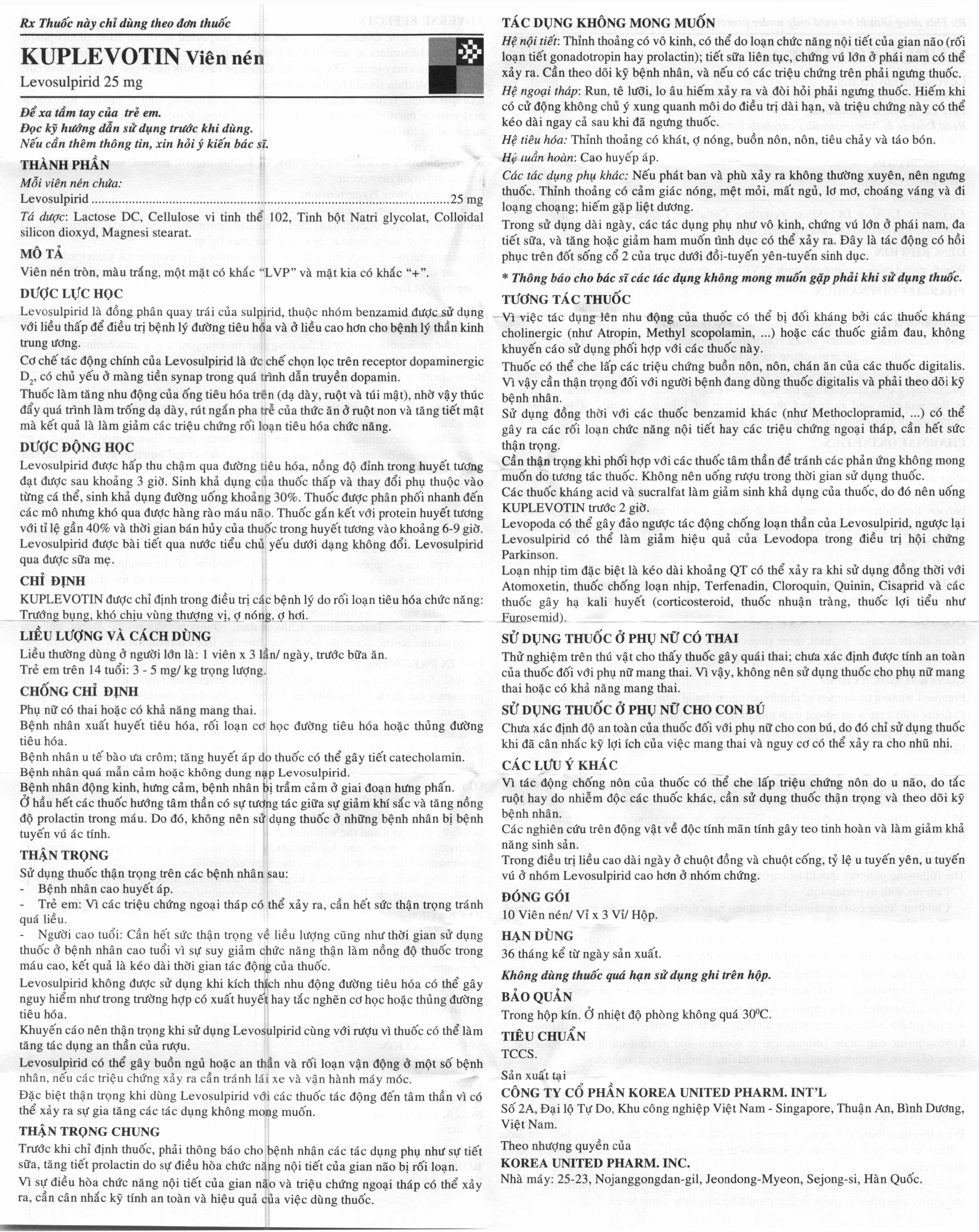 Kuplevotin 25mg trị rối loạn chức năng tiêu hóa