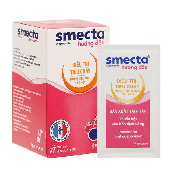 Thuốc bột pha hỗn dịch uống Smecta hương dâu 3g trị tiêu chảy cấp