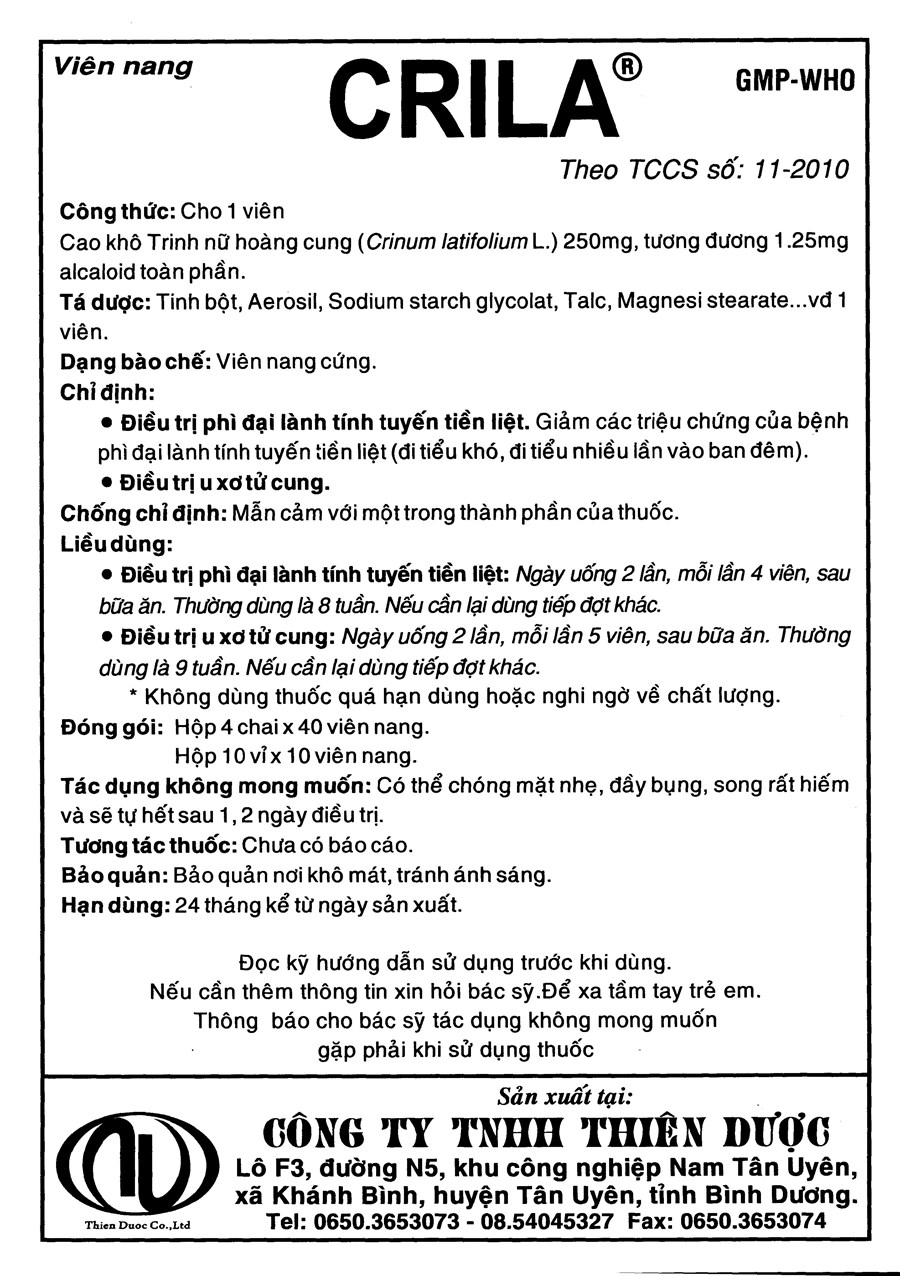Crila 250mg trị phì đại tuyến tiền liệt, u xơ tử cung