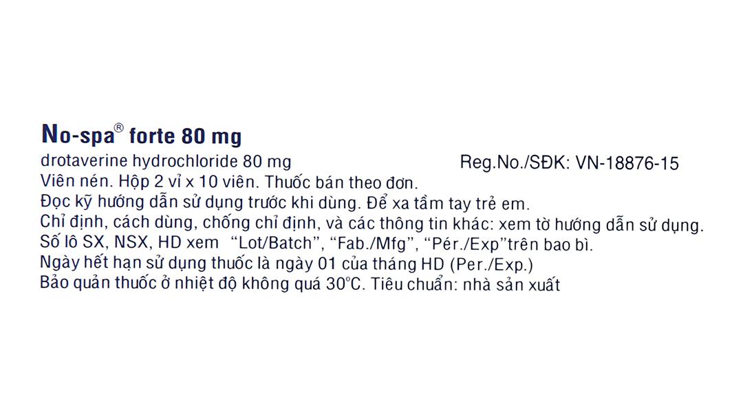 No-Spa Forte 80mg giảm đau do co thắt tiêu hóa