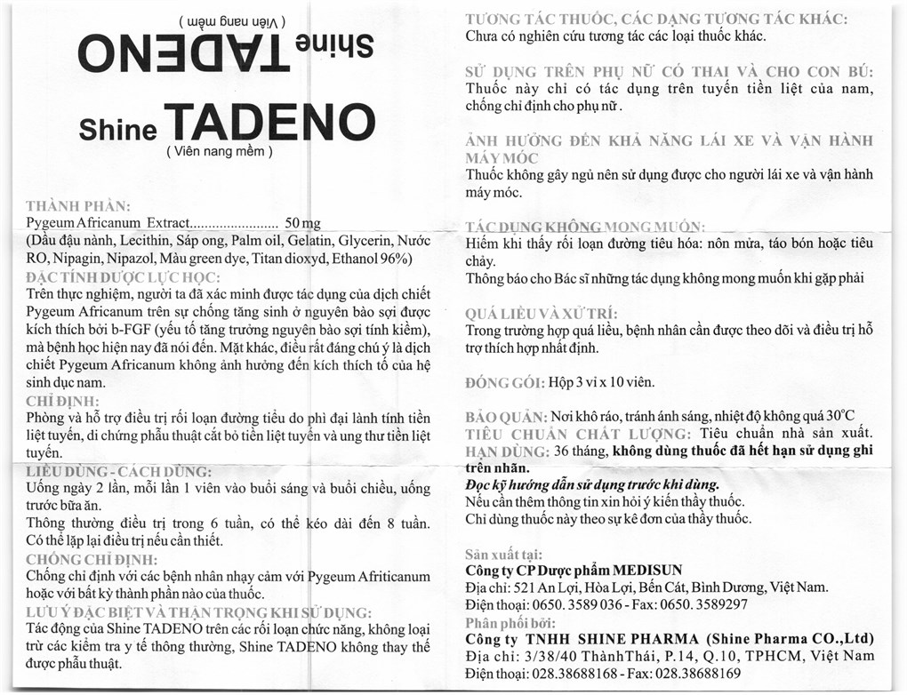 ShineTadeno 50mg trị phì đại tuyến tiền liệt