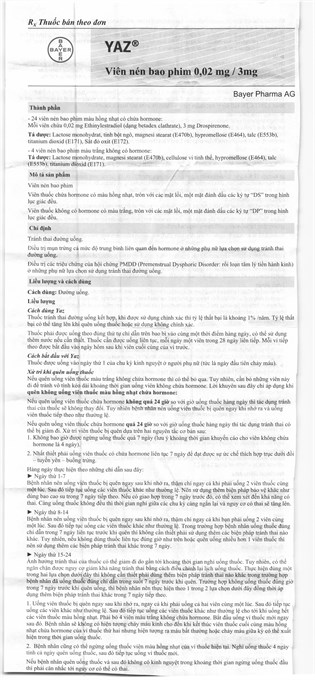 Thuốc tránh thai Yaz hộp 28 viên-Nhà thuốc An Khang