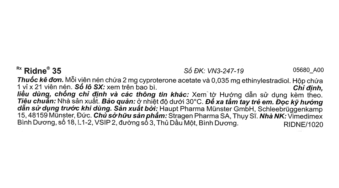Ridne 35 thuốc tránh thai hằng ngày