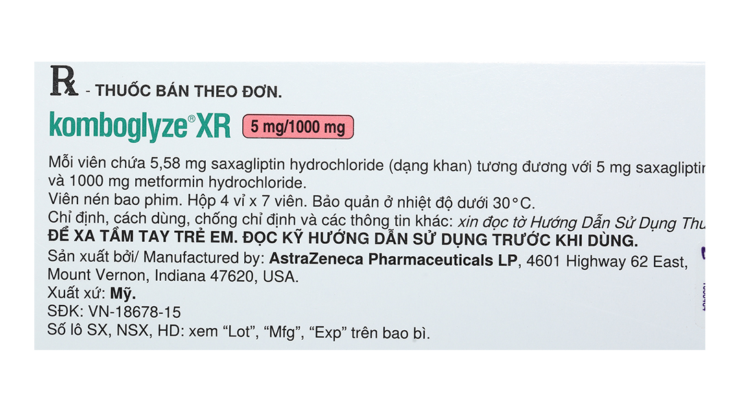 Komboglyze XR 5mg/1000mg trị đái tháo đường