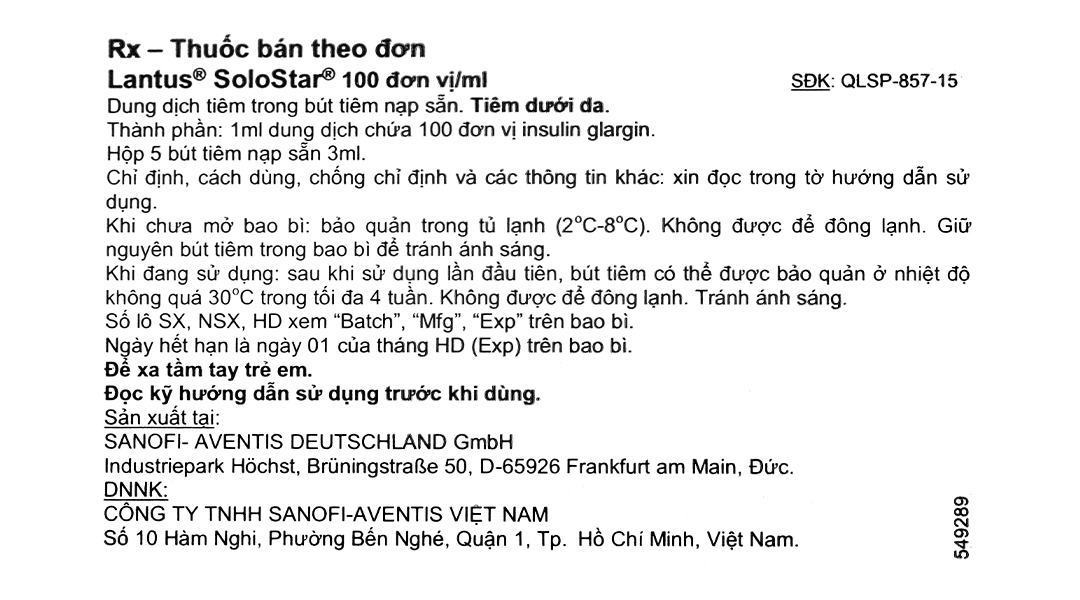 Bút tiêm Lantus SoloStar 100IU/ml trị đái tháo đường