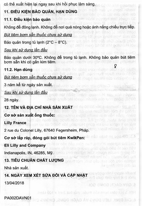 Bút tiêm Humalog Mix 50/50 KwikPen 100IU/ml trị đái tháo đường