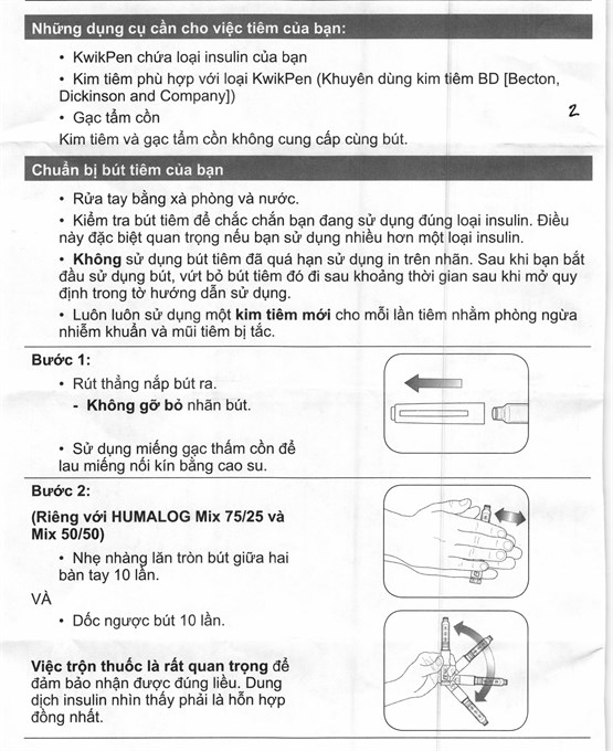 Bút tiêm Humalog Mix 50/50 KwikPen 100IU/ml trị đái tháo đường