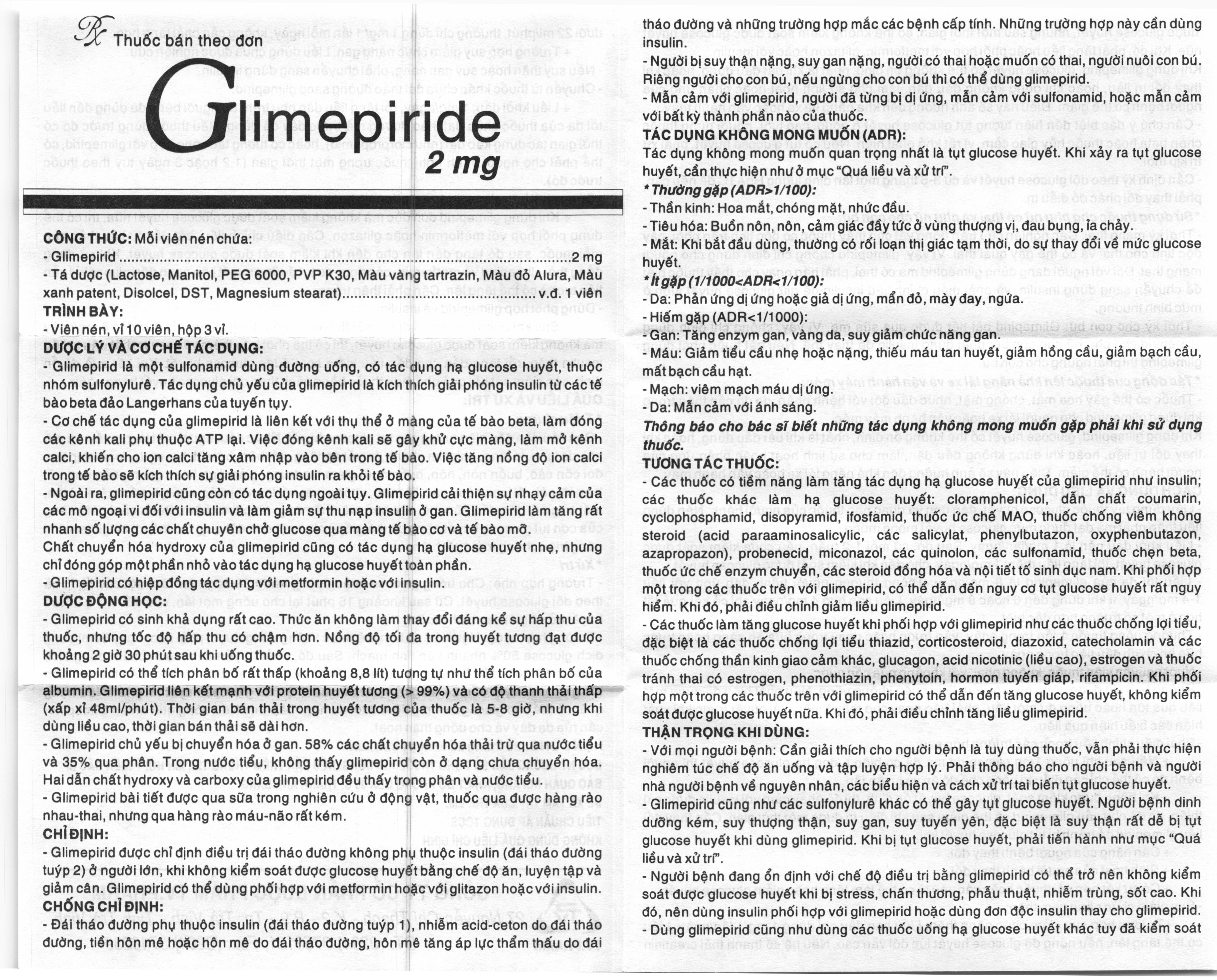 Glimepiride TV.Pharm 2mg trị đái tháo đường