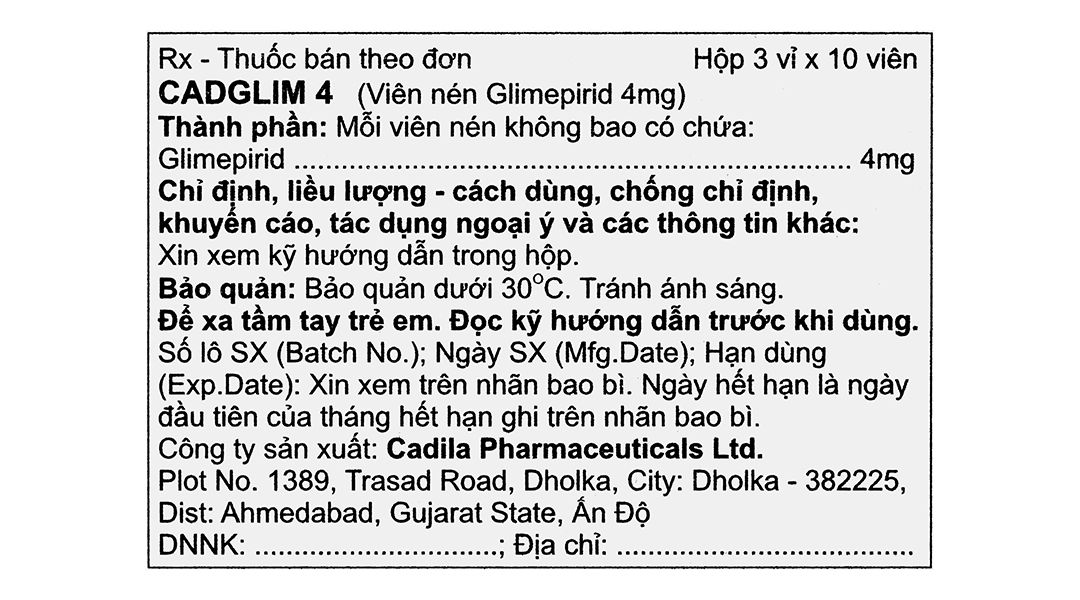 Cadglim 4 trị đái tháo đường