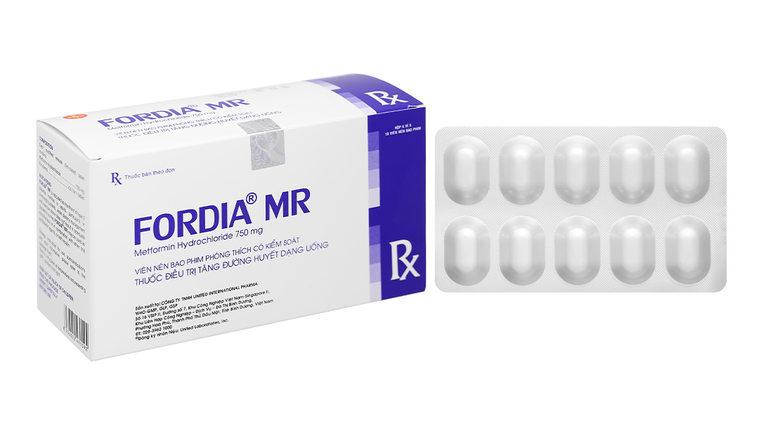 Fordia MR 750mg điều trị tiểu đường type 2 đơn độc hoặc kết hợp (6 vỉ x 10 viên) - 